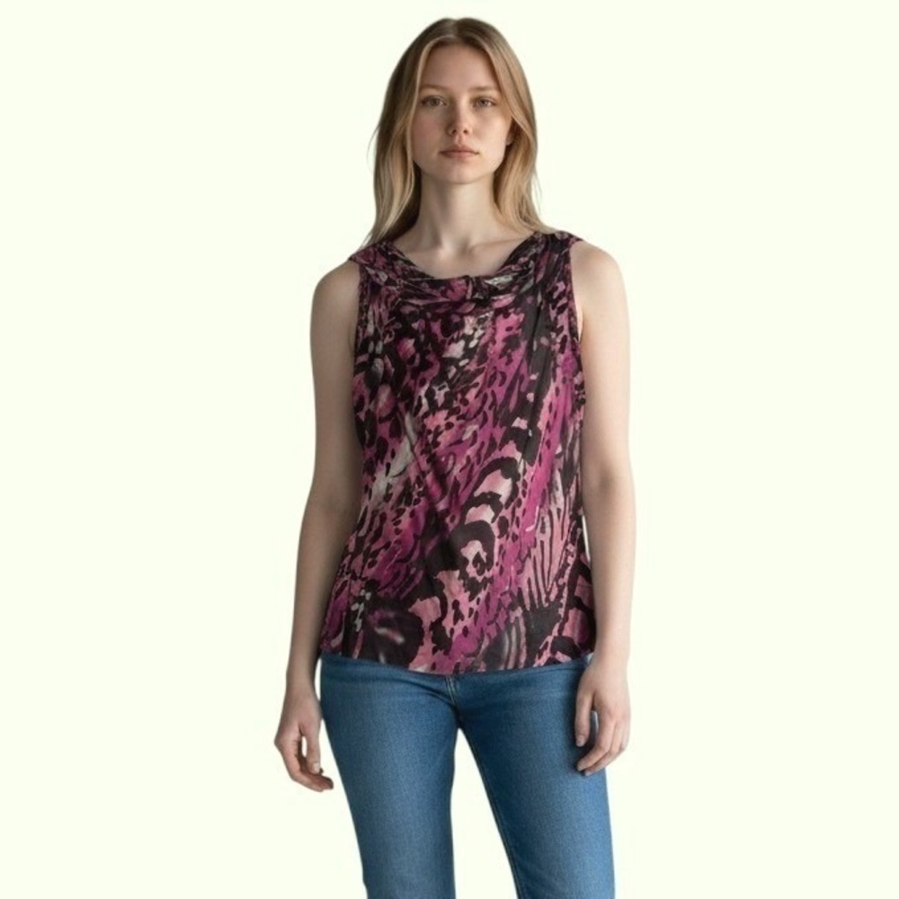Signature‎ by Larry Levine Sleeveless Blouse XL Wine Berry Animal Print Mob Wife